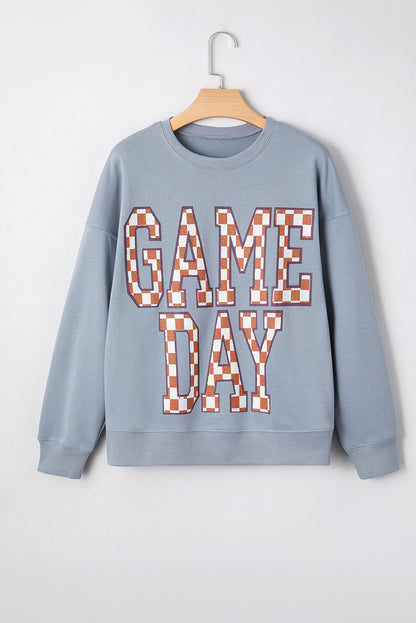 Game Day Checkered Graphic Oversized Crewneck Sweatshirt