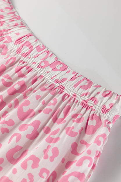 Pink Leopard Satin Pajama Set Long Sleeve Button Down Sleepwear