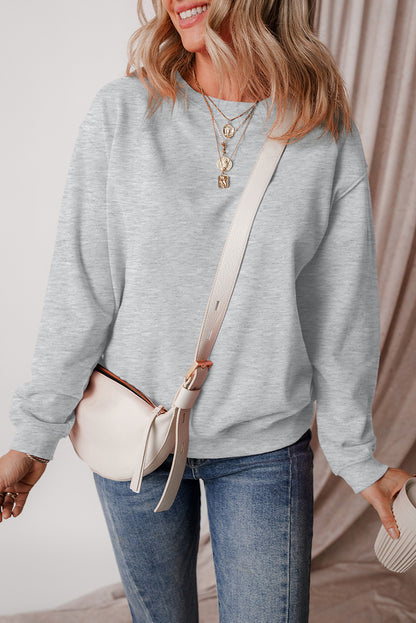 Solid Fleece Lined Drop Shoulder Terry Sweatshirt