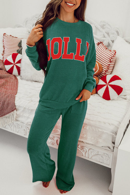 JOLLY Ribbed Knit Long Sleeve Top and Pants Set