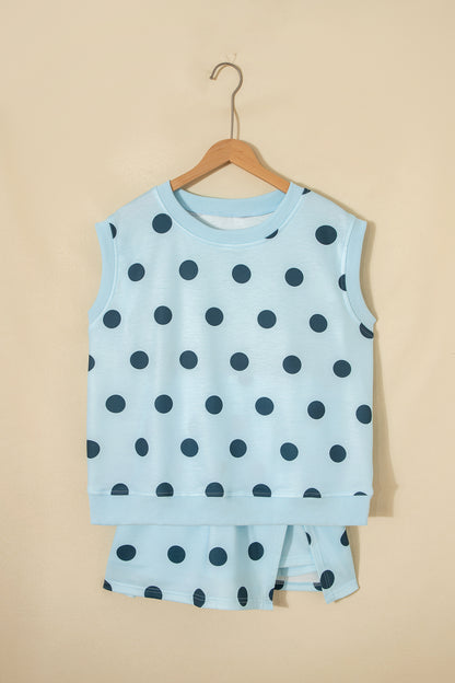 Polka Dot Tank Top Split Skort 2 Piece Lounge Set
