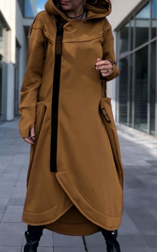 Women's Hoodie Dress Zip Up Long Sleeve Asymmetric Pockets