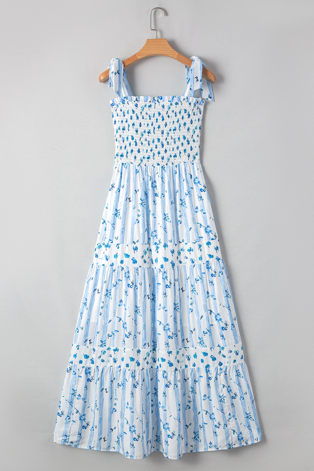Sky Blue Floral Smocked Tiered Maxi Dress