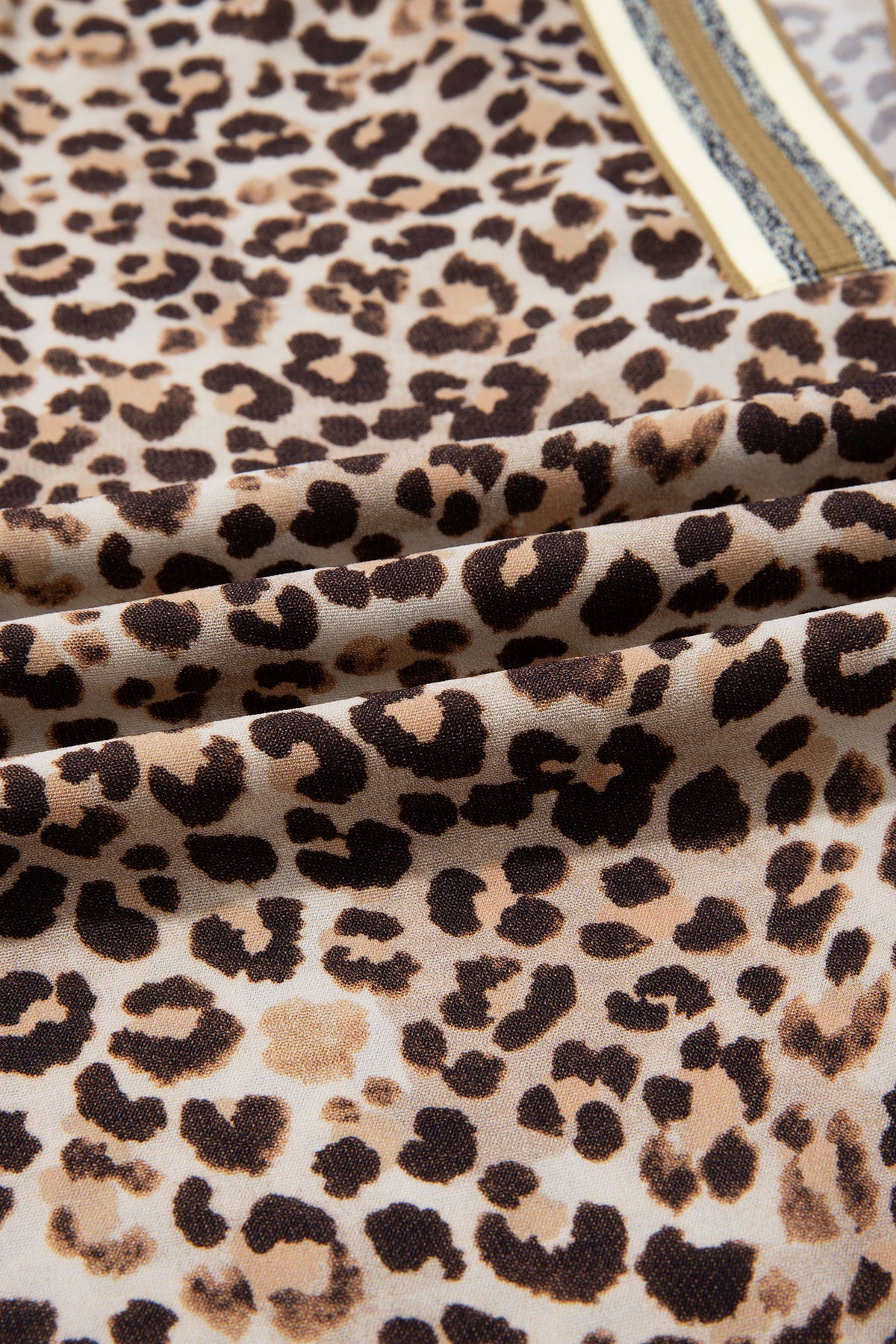 Leopard Print V Neck Contrast Trim Puff Sleeve Blouse