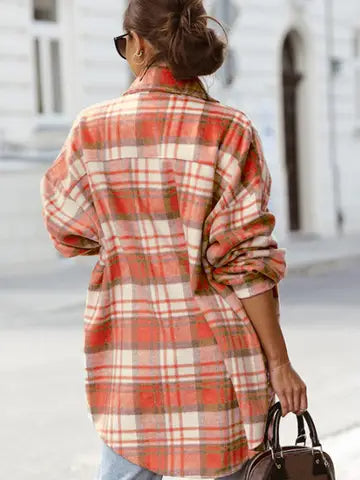 Plaid Long Sleeve Shacket with Flap Pockets