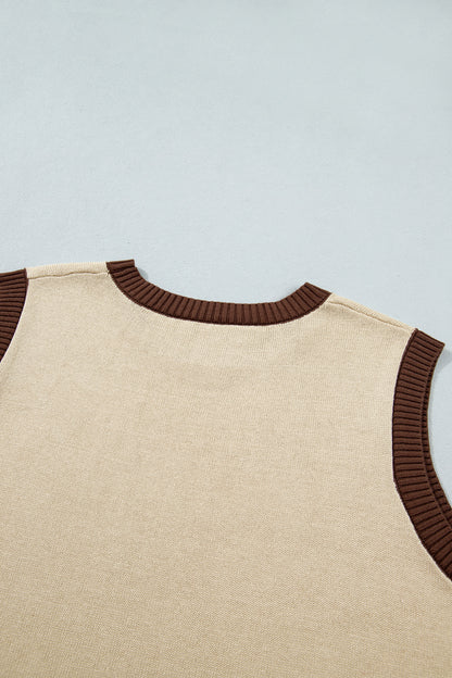 Khaki Western Cowboy Horse Print Knit Sweater Vest