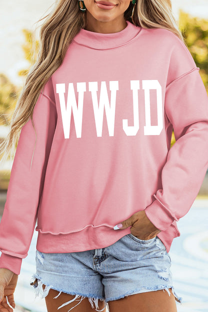 WWJD AMEN Graphic Mock Neck Oversized Sweatshirt