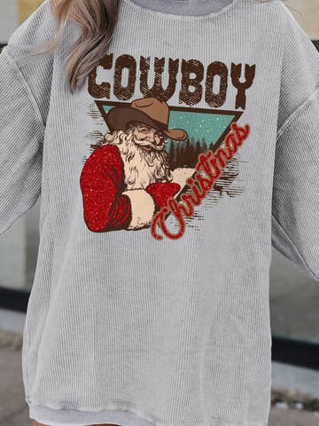 Cowboy Christmas Santa Ribbed Corduroy Oversized Sweatshirt