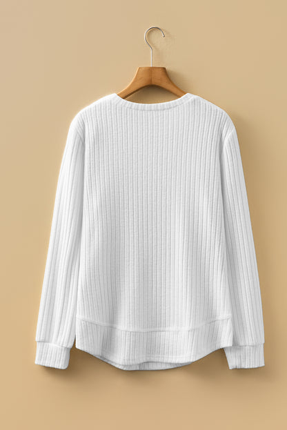 Ribbed Long Sleeve Round Neck Casual Knit Top