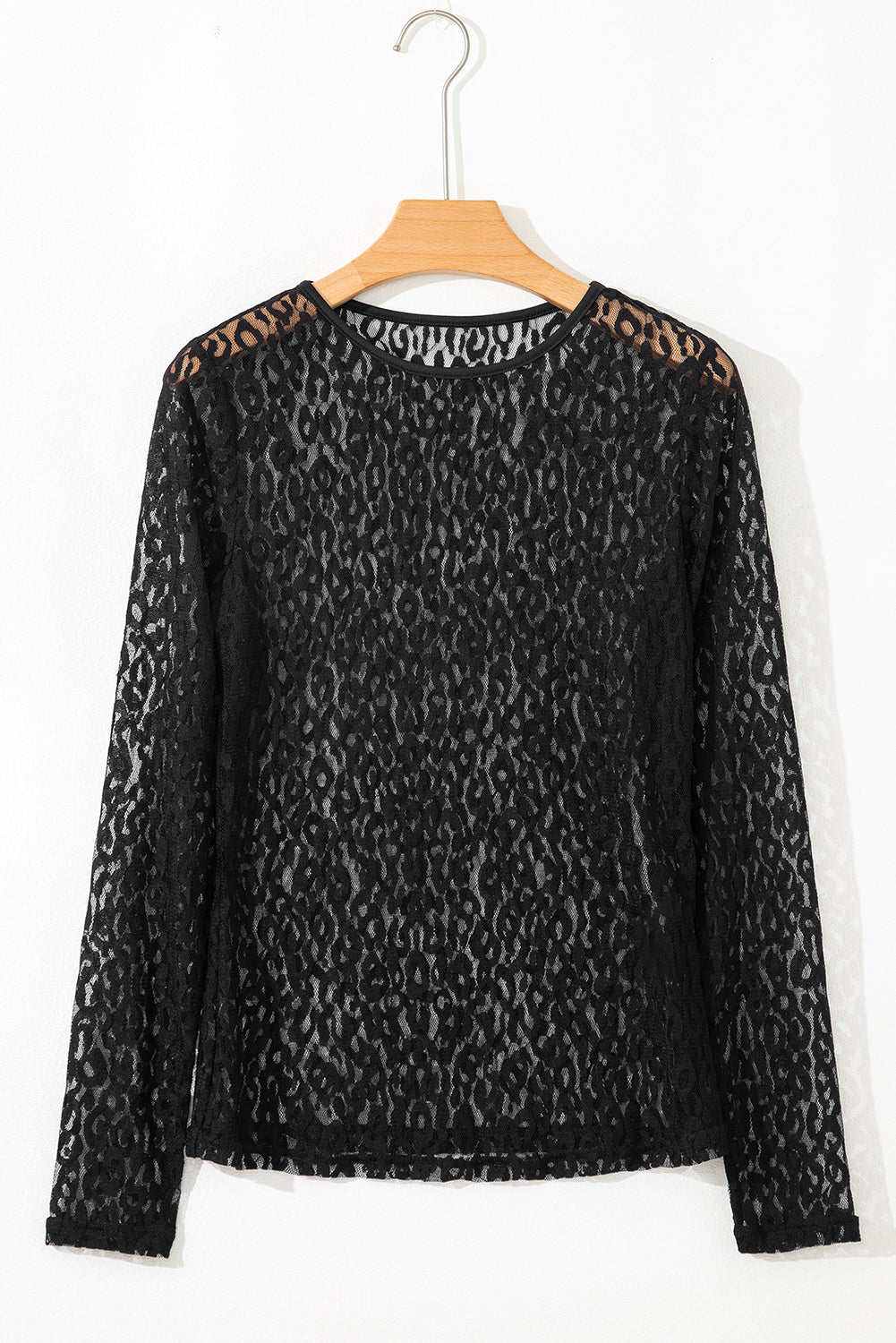 Leopard Mesh Long Sleeve Top Sheer Sexy Shirt Women