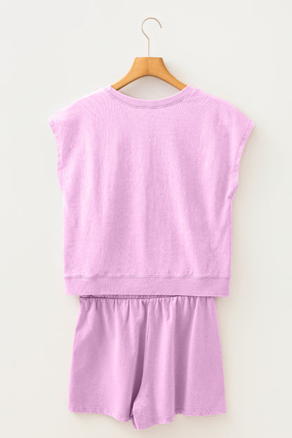 Mineral Wash Cotton Lounge Set Tee and Drawstring Shorts