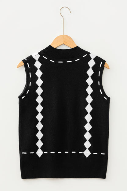 Black Western Horse Knit Sweater Vest Mock Neck Tank Top