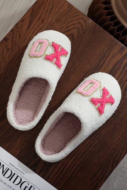 Pink XOXO Plush Slippers Warm Fuzzy Valentines House Shoes Women