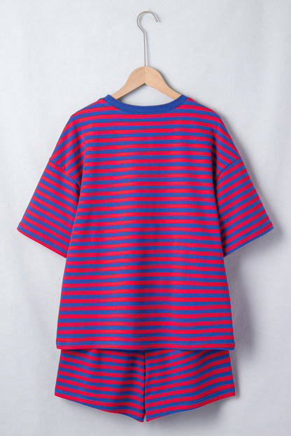 Green Striped Cotton Shorts Set Lounge Outfit