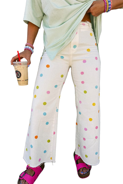 White High Waist Polka Dot Straight Leg Casual Jeans