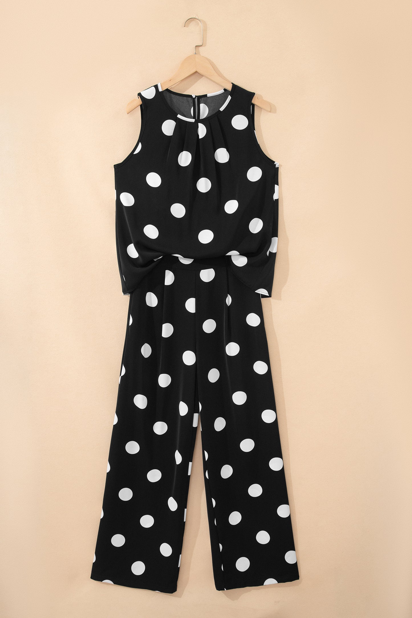 Black Polka Dot Wide Leg Pants and Tank Lounge Set