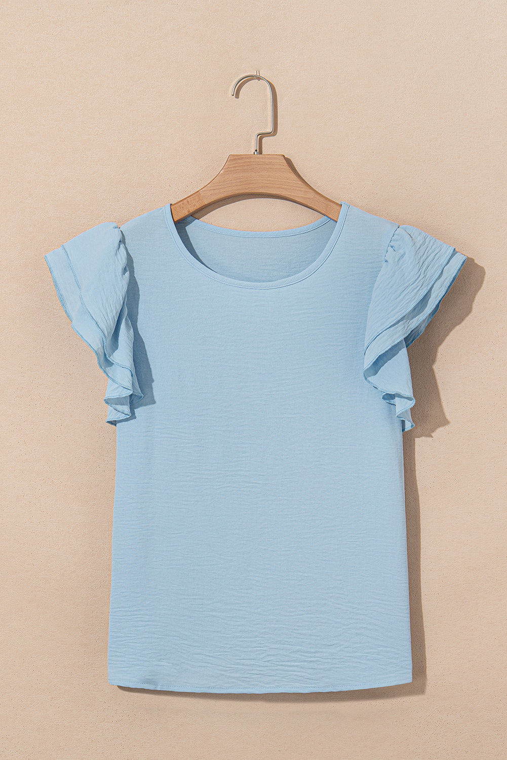 Clearly Aqua Ruffle Sleeve Summer Casual Blouse Top