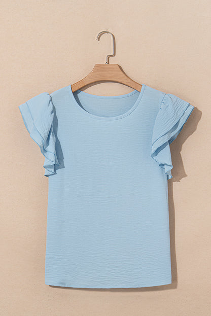 Clearly Aqua Ruffle Sleeve Summer Casual Blouse Top
