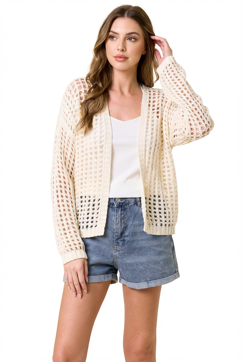 Lightweight Crochet Open Knit Cardigan Boho Layering