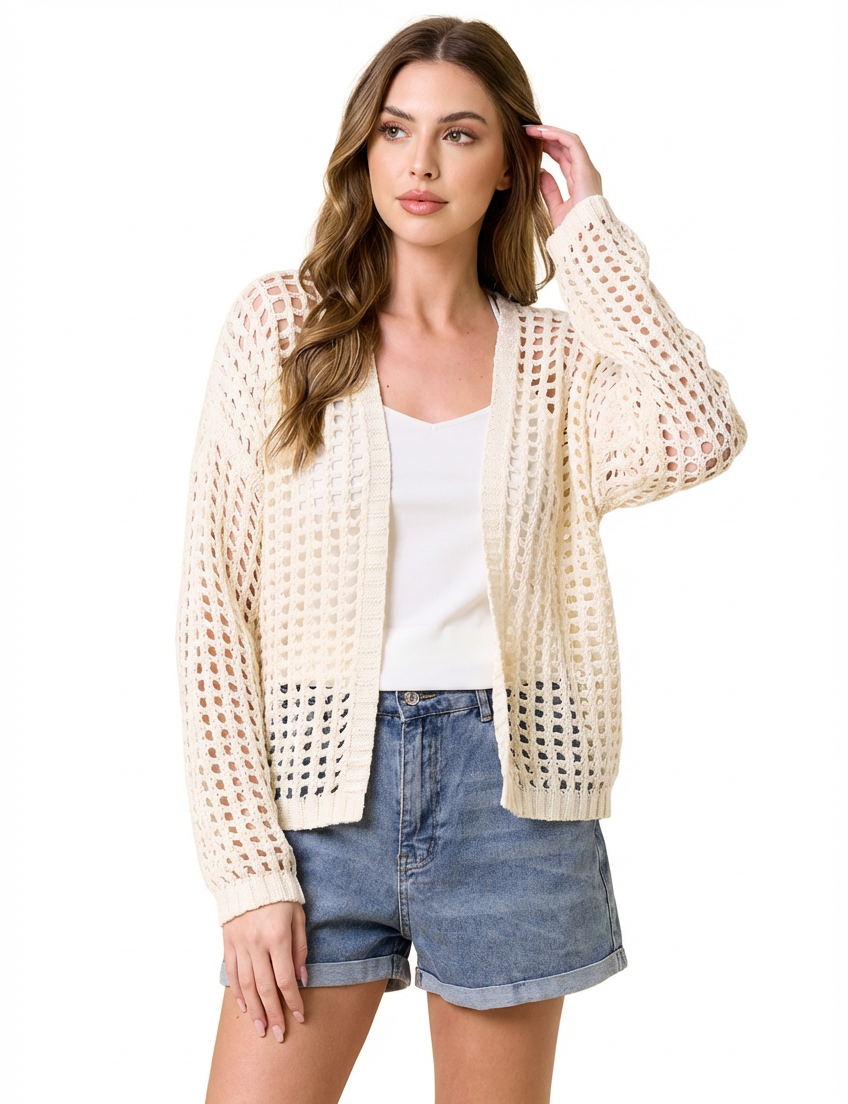 Lightweight Crochet Open Knit Cardigan Boho Layering