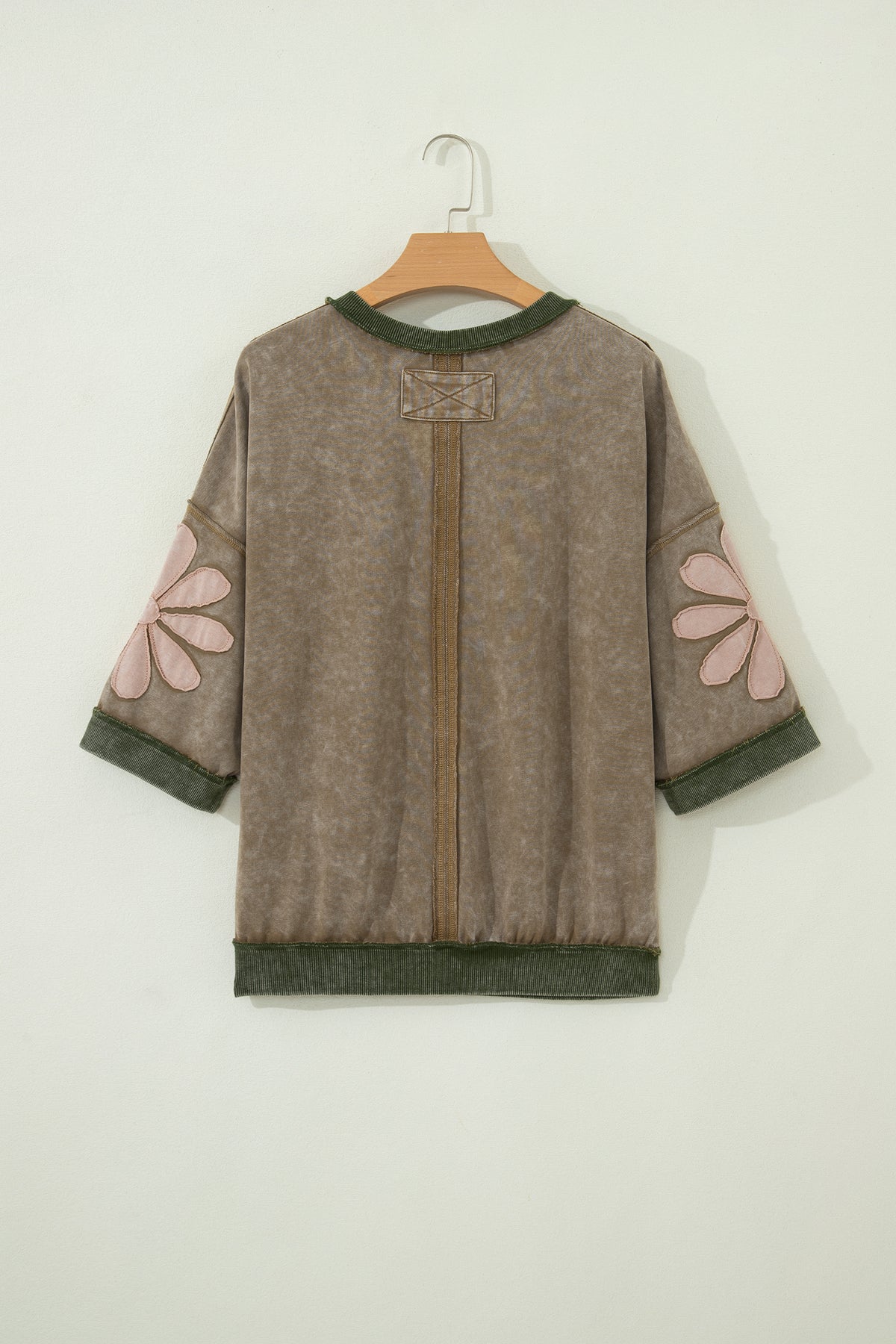 Mineral Wash Floral Patchwork Oversized Raw Seam Top