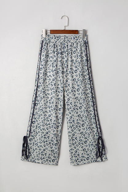 Gray Leopard High Waist Side Bow Straight Leg