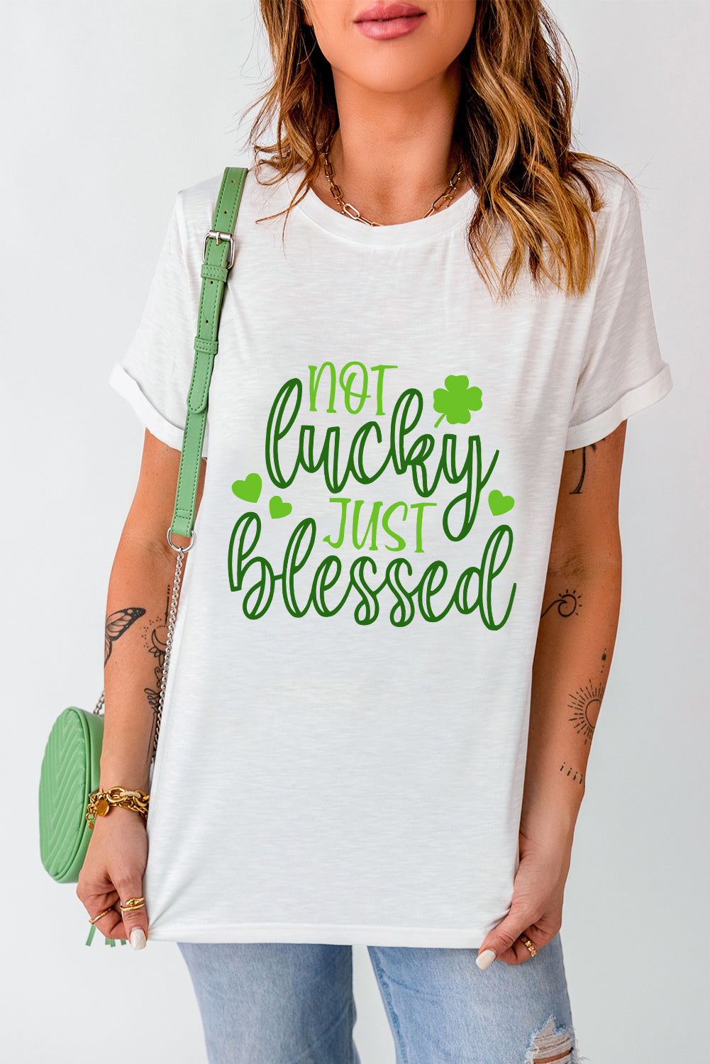 White Not Luck Just Blessed St Patrick Graphic Tee