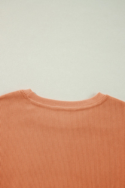 Orange Thankful Ribbed Crewneck Thanksgiving Sweatshirt