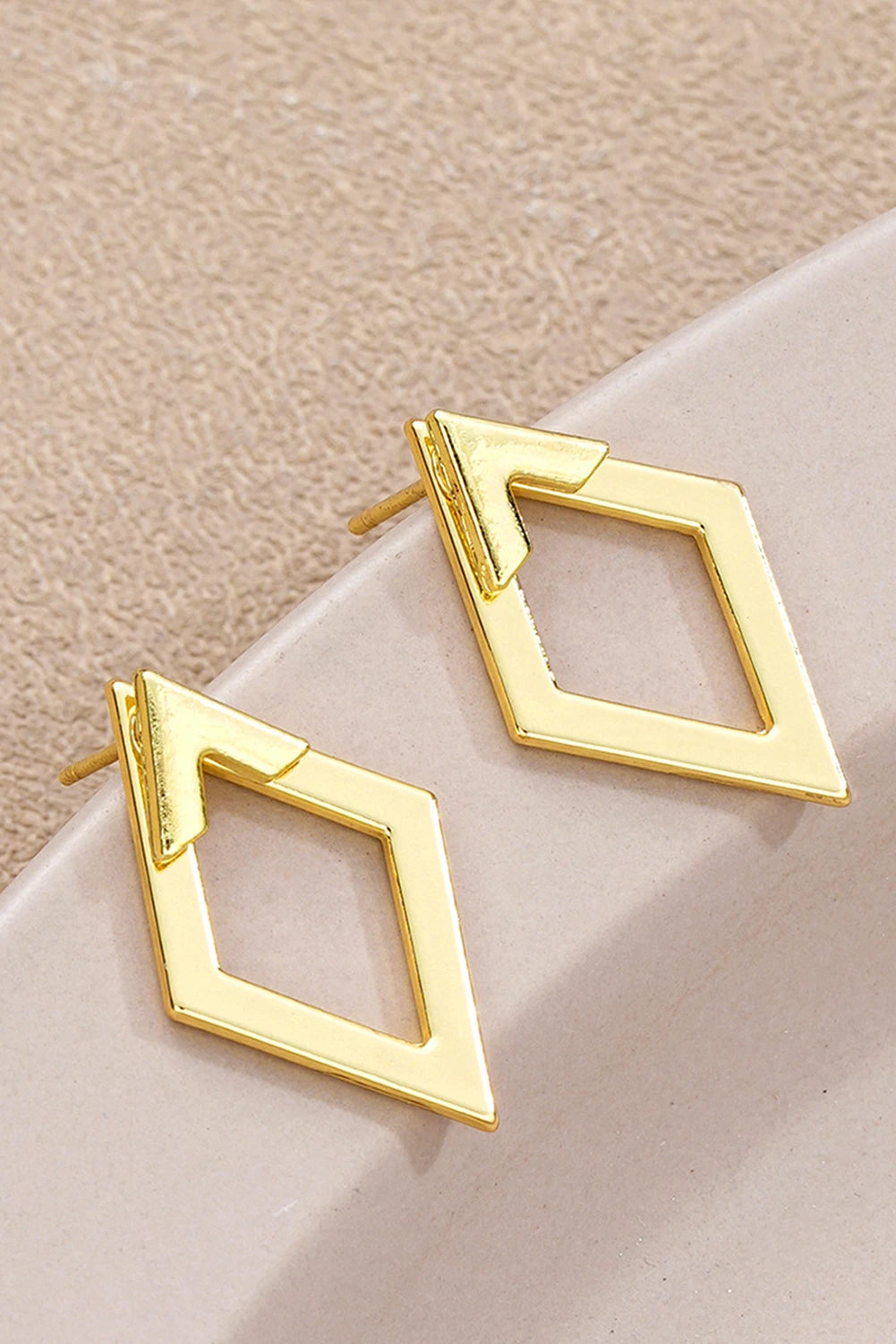 Gold Geometric Diamond Drop Stud Earrings
