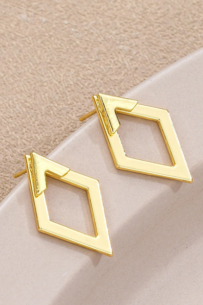 Gold Geometric Diamond Drop Stud Earrings