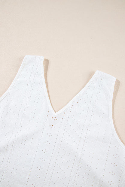 White Plus Size Guipure V Neck Eyelet Lace Tank Top