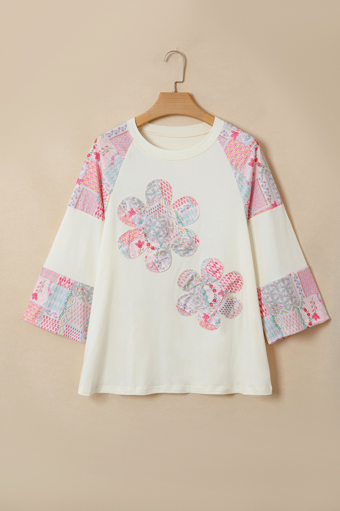 Boho Patchwork Floral Graphic Long Sleeve Top Women