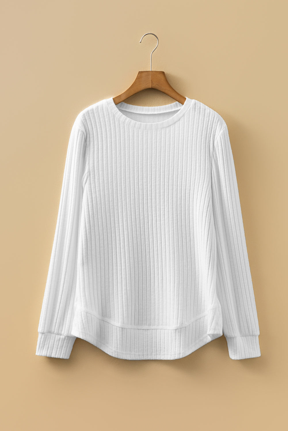 Ribbed Long Sleeve Round Neck Casual Knit Top