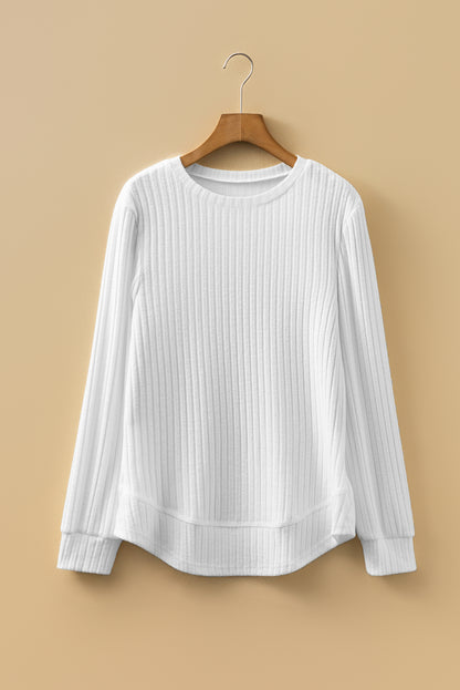 Ribbed Long Sleeve Round Neck Casual Knit Top
