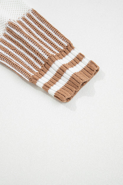 Two Tone Striped Patchwork Drop Shoulder Loose Sweater