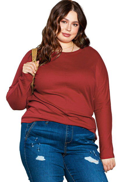 Red Dahlia Piping Detail Plus Size Long Sleeve Top