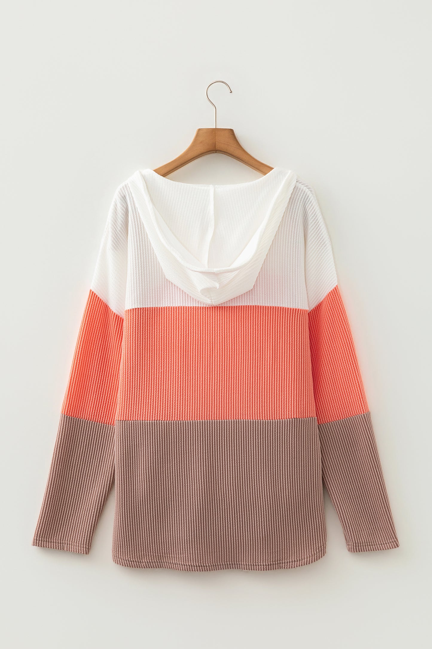 Gold Flame Ribbed Color Block Hooded Long Sleeve Casual Top