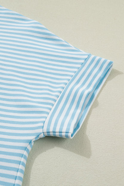 Casual Stripe 2 Piece Short Set Women Lounge Outfit