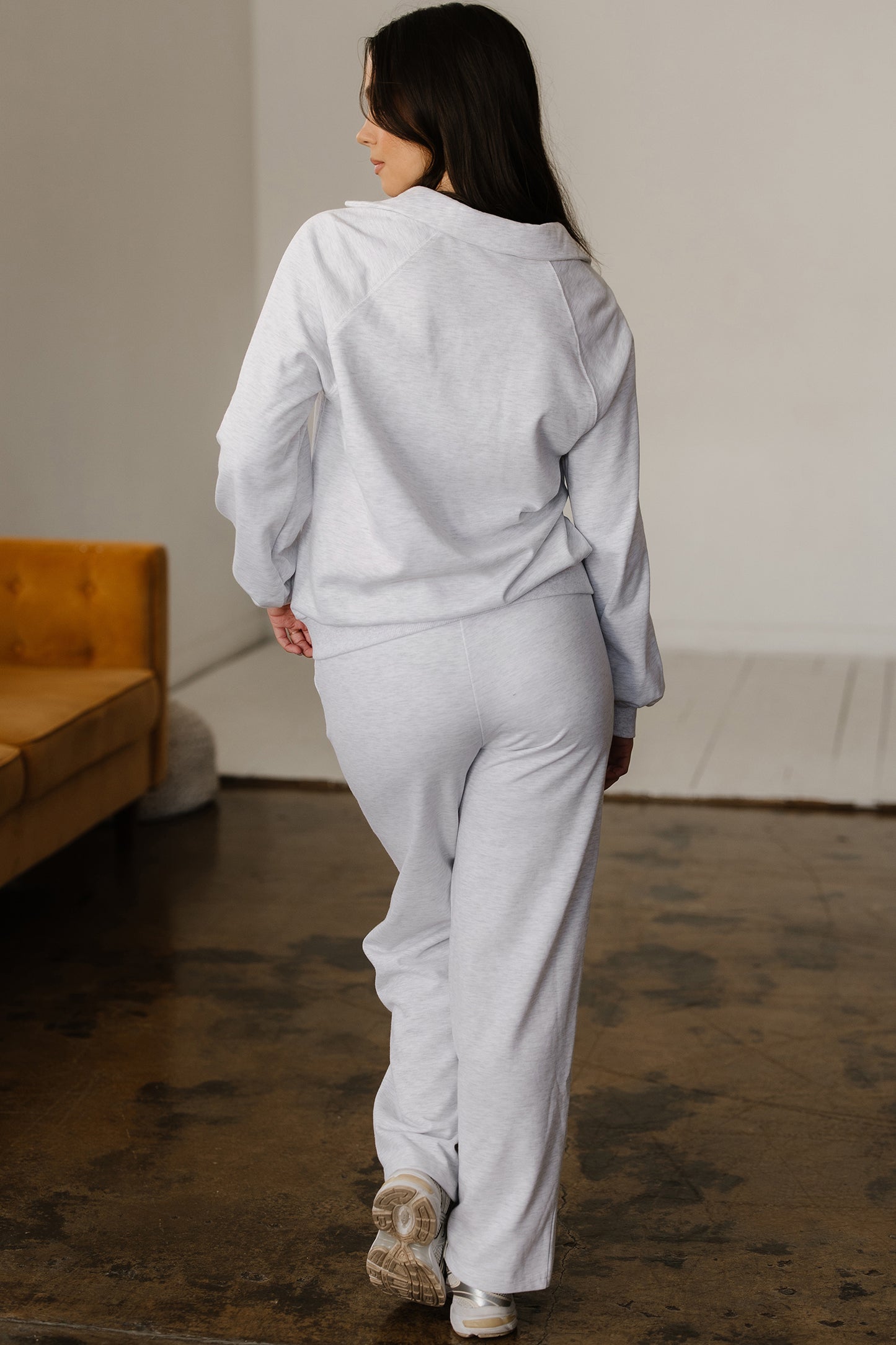 Light Grey Polo Collar Pullover & Drawstring Sweatpants Set