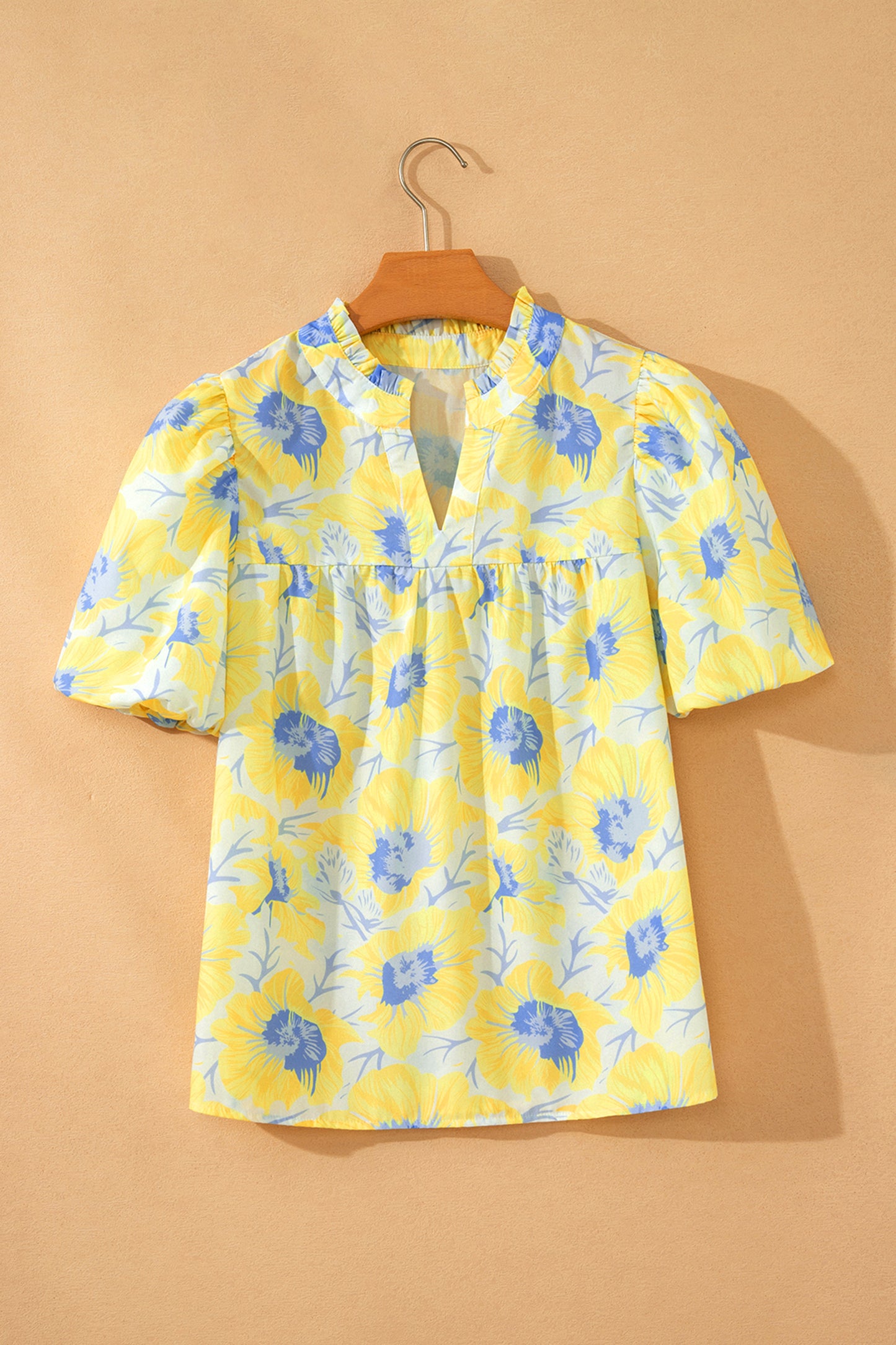 Floral Print Bubble Sleeve Loose Fit Summer Blouse