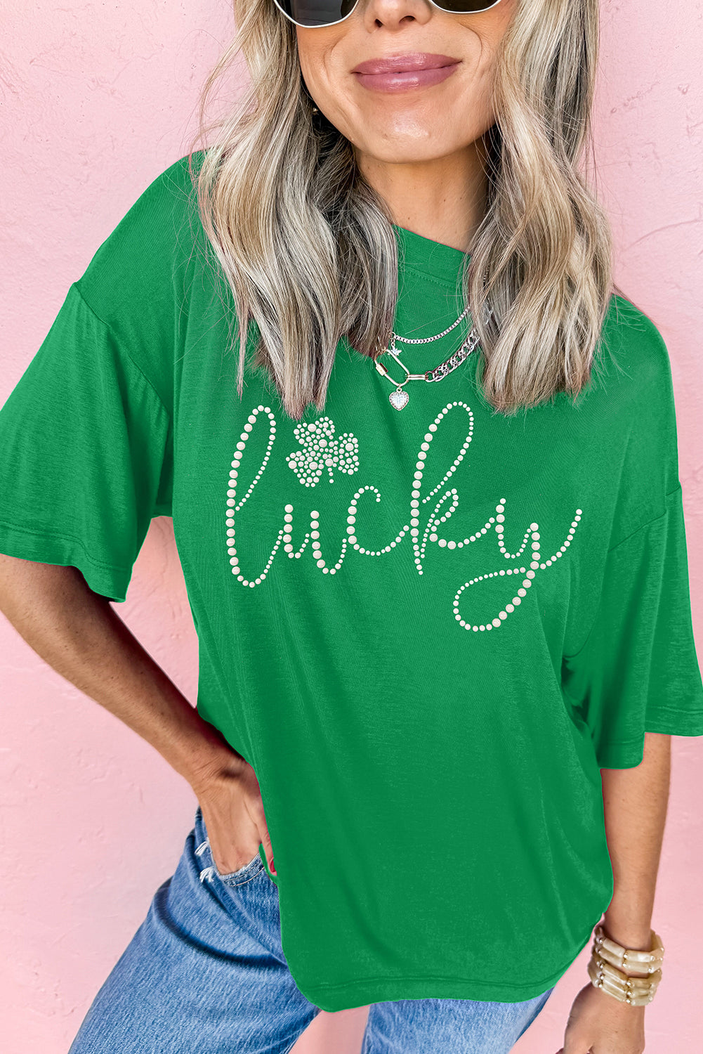 St. Patrick's Day Lucky Rhinestone Clover Graphic Tee