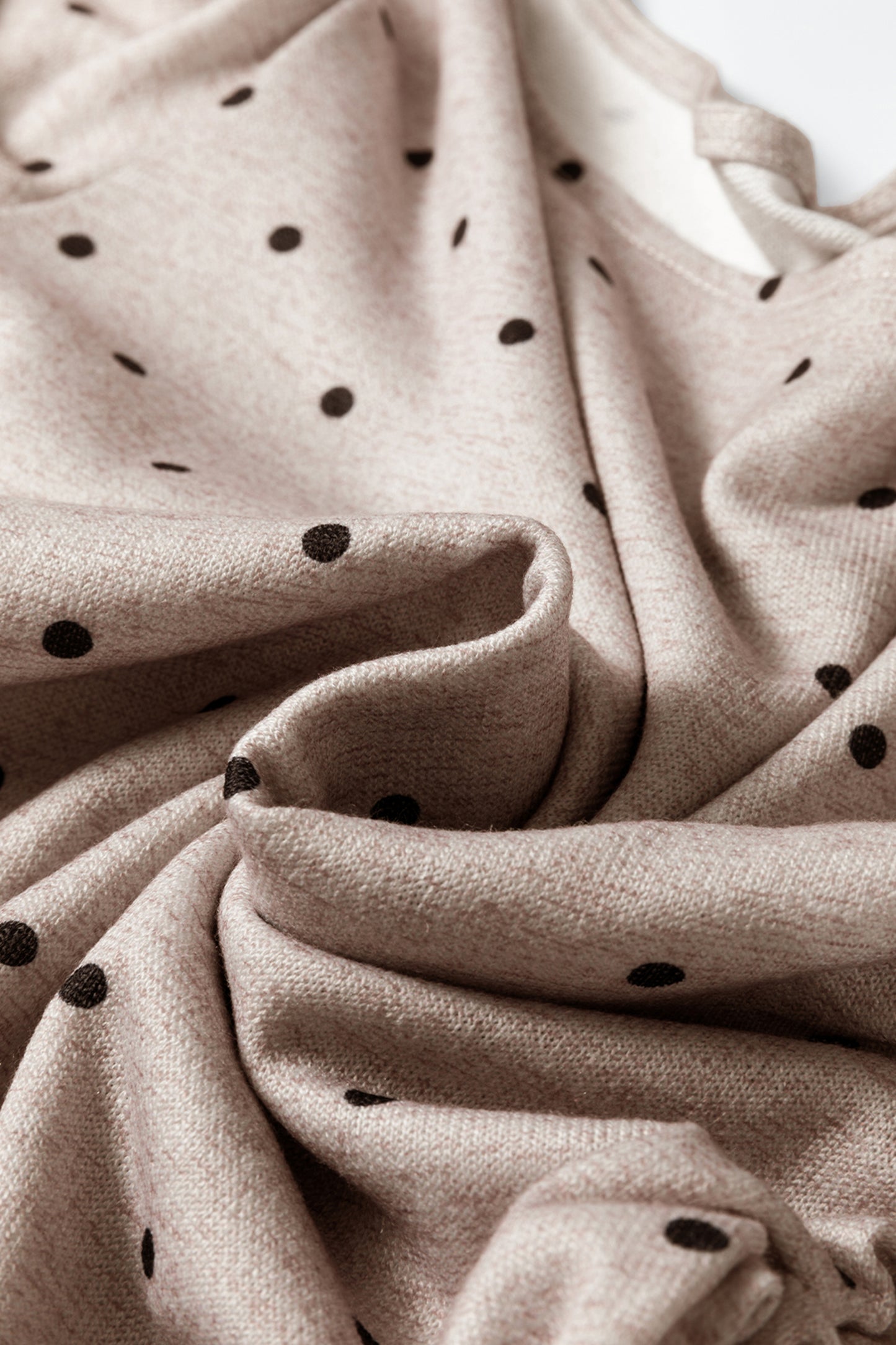 Dark Brown Polka Dot Boat Neck Long Sleeve Knit Top
