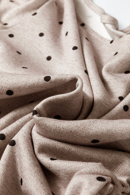 Dark Brown Polka Dot Boat Neck Long Sleeve Knit Top