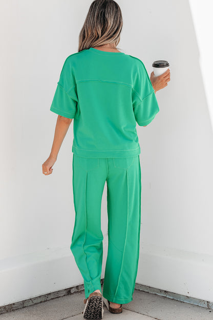 Boxy Tee and Wide Leg Pants Lounge Set Casual Outfit