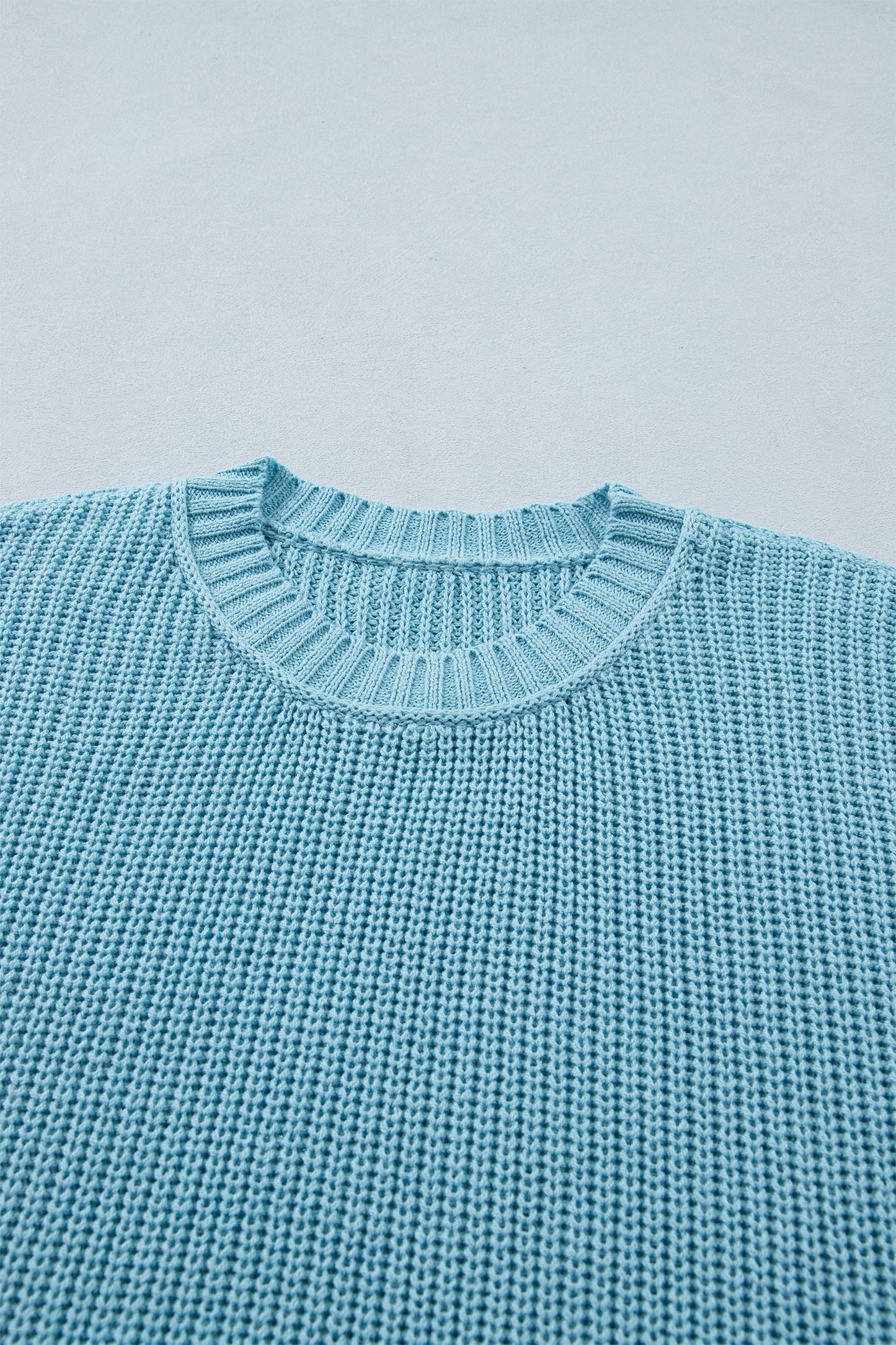 Mist Blue Waffle Knit Oversized Half Sleeve Sweater Top