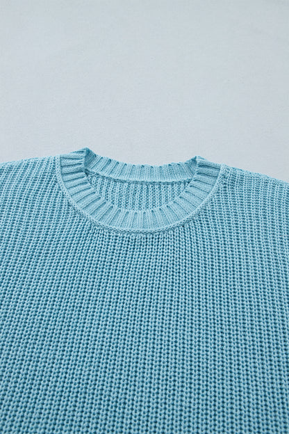 Mist Blue Waffle Knit Oversized Half Sleeve Sweater Top