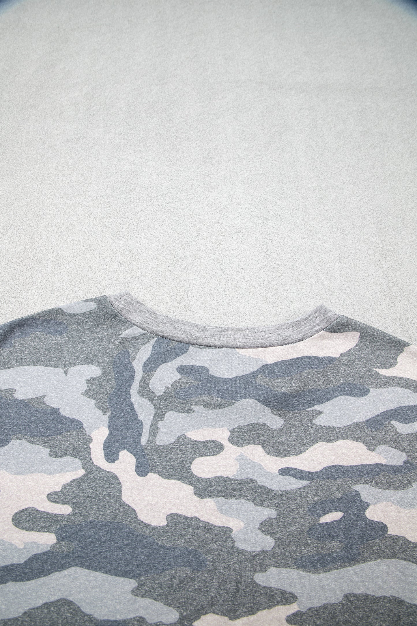 Grey Camouflage Long Sleeve Crew Neck Casual Pullover Top