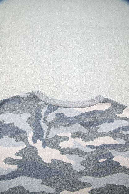 Grey Camouflage Long Sleeve Crew Neck Casual Pullover Top