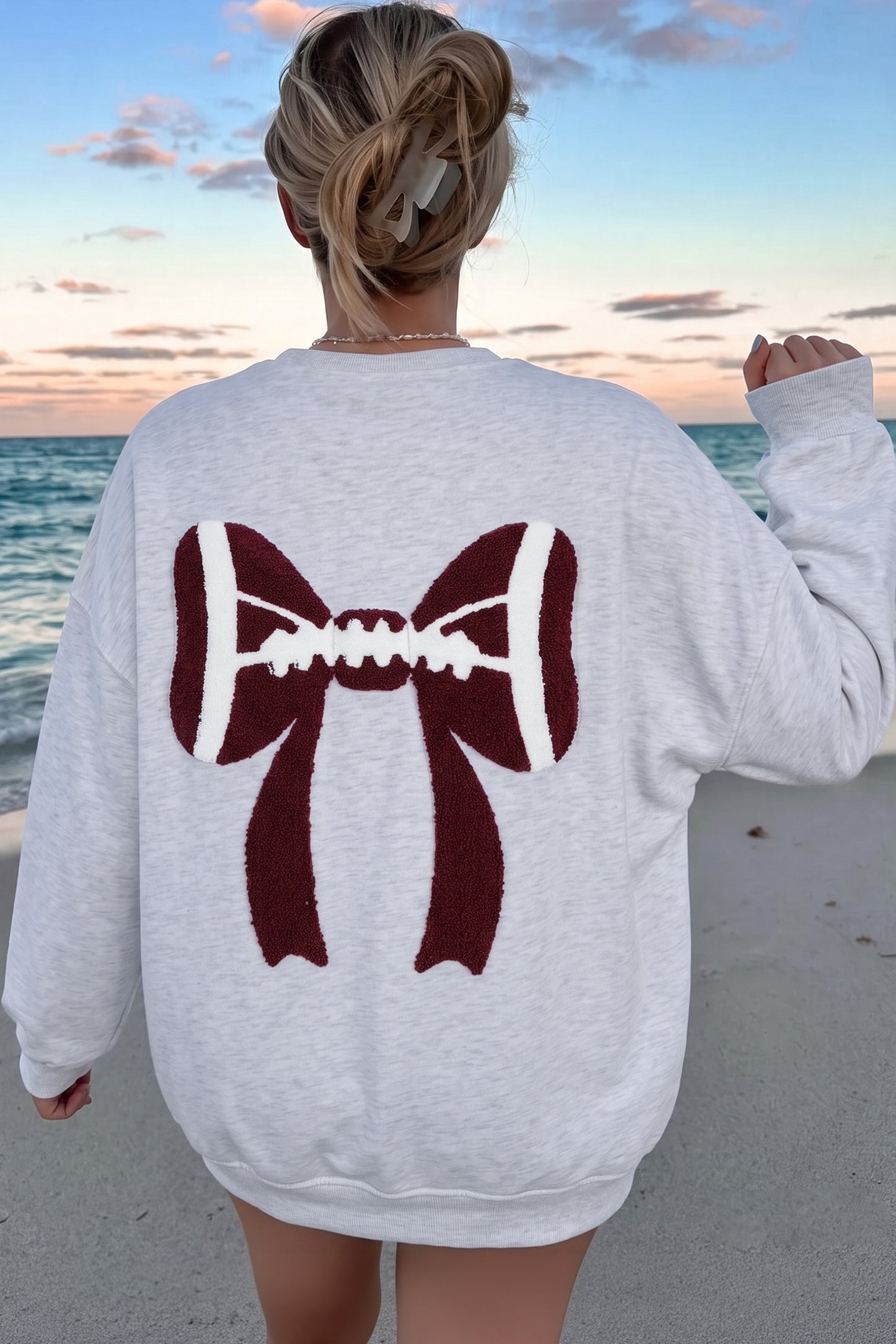 Chenille Bow Embroidered Game Day Oversized Sweatshirt
