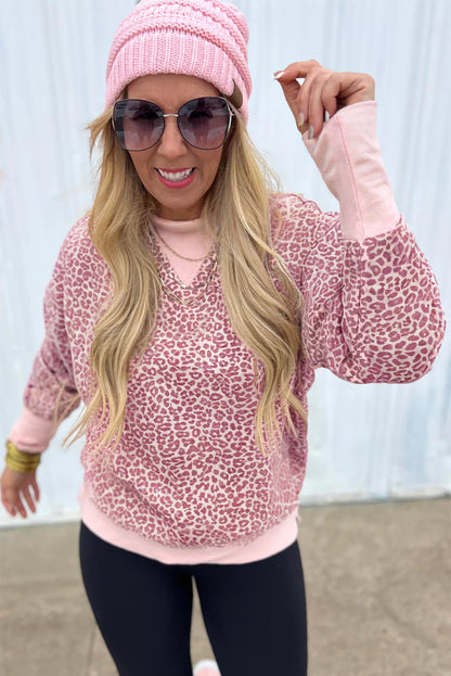 Leopard Print Long Sleeve Crew Neck Casual Sweatshirt